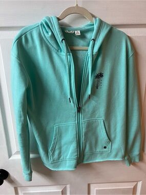Roxy Aqua Zip-Up Hoodie with Palm Tree Logo